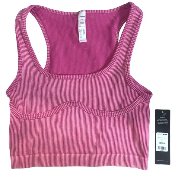 Fashion Nova NWT Lifting Baddie Active Top Pink Seamless Barbiecore Vibe Sz S/M - Picture 5 of 9